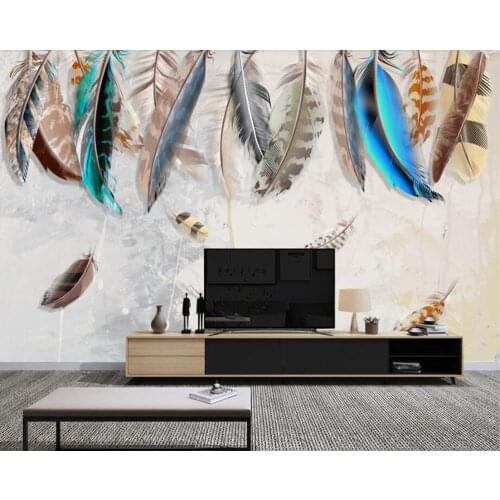 Fashion Colorful Hand Painted Feather art 3d wallpaper papel de parede,living room sofa TV background kids'room custom murals