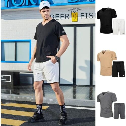 Men Sweat Suits 2 Pieces Sets Short Sleeve Shirt + Shorts Set 2021 New Summer Tracksuit Mens Jogger Sportswear Casual Short Sets