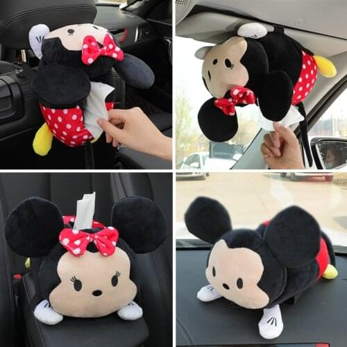 Disney Minnie Mickey Mouse Stuffed Plush Toys Car Tissue Box Cartoon Donald Duck Daisy Dolls Tissue Bag Auto Pendant Kids Gift