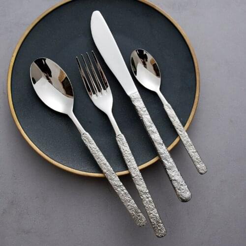4PCS 304 Stainless Steel Cutlery Tableware Set Vintage Style Western Dinnerware Knife Fork Spoon Teaspoon Sets Drop