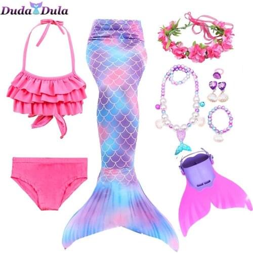 New 2021 Kids Mermaid Tails Bikini Bathing Children Suit Swimsuit With Monofin for Girls Princess Costume Swimmable Suit Cosplay