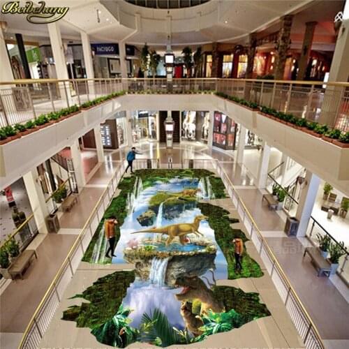 Beibehang Fixed wall paper to paste 3D stereo suspension city dinosaur outdoor floor tiles three - dimensional painting