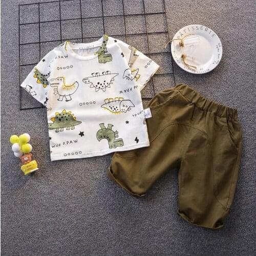 Boys clothing 2020 summer new childrens clothing printed dinosaur short-sleeved t-shirt suit childrens baby summer clot