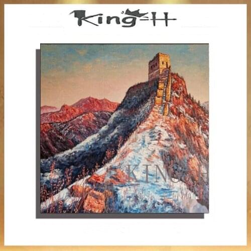 Excellent Artist Hand-painted High Miracle Building Great Wall Oil Painting on Canvas Chinese Building Landscape Oil Painting Ex
