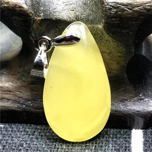 Necklace Pendant Natural Yellow Amber Jewelry For Woman Man Crystal 22x13x6mm Beads Water Drop Stone Silver Hook Pendant AAAAA