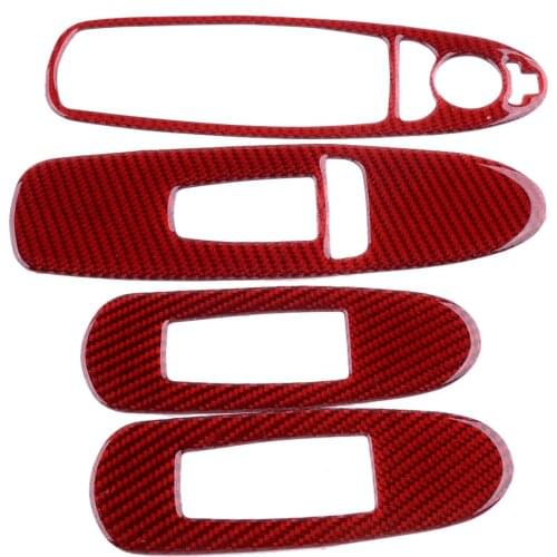4Pcs Car Window Lift Switch Panel Cover Trim Fit for Infiniti Q50 2019 2018 2017 2016 2015 2014 Red Carbon Fiber