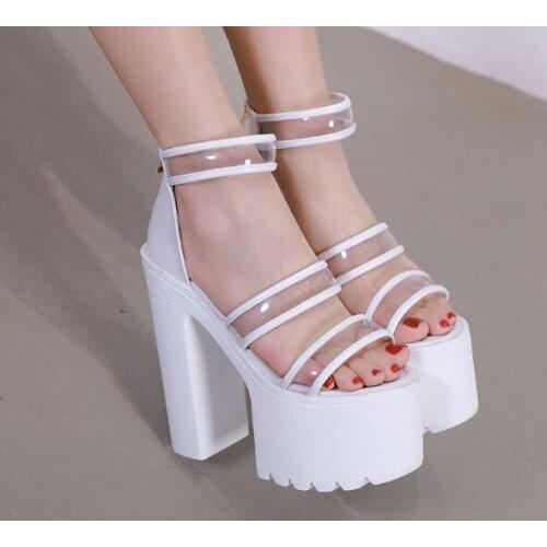 Sexy women summer 2020 new style wearing transparent sandals fashion versatile thick heel super high heels womens shoes