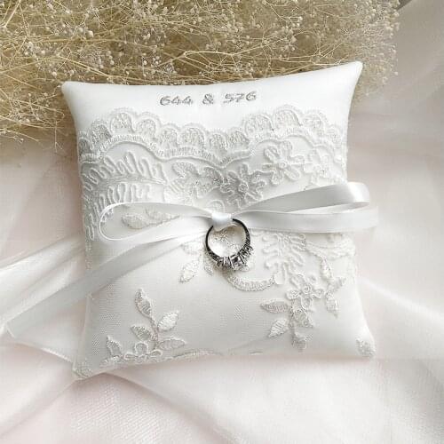 Wedding Ring Pillow Customized Embroidery word Name date Bridal Ring Pillows Party Decoration Cushion Valentine Day Festive