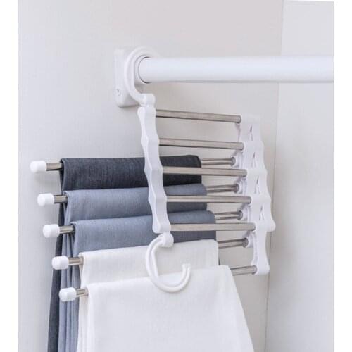 Adjustable Pants Rack Trousers Tie Scarf Towel Hanger Drying Racks Multifunction Wardrobe Storage Organizer Holder Space Saver