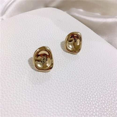 SRCOI Bumpy Hammered Irregular Bright Metal Geometric Earrings Minimalism Retro Wild Punk Style Gold Silver Color Chic Earrings