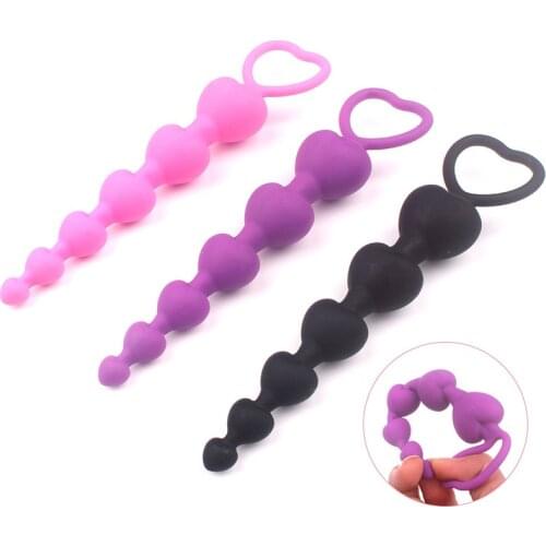 Silicone Long Anal Plug Butt Heart Shape Beads Sex Toys for Gay Man Couple Masturbator No Vibrator Shop