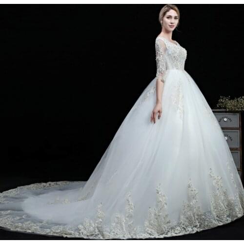 Real Images New Wedding Gowns Half Sleeves Lace Embroidery Edge Custom Plus Sizes Beads White Ivory Fashion Wedding Dress