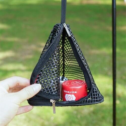 Outdoor Camping Triangle Basket Foldable Grid Drain Breathable With Hook Picnic Tableware Drying Net Storage Mesh Hanging Bag