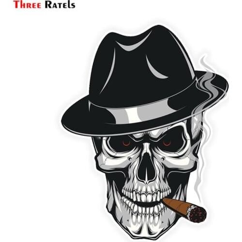 Three Ratels LCS286# 12x15.4cm Smoking Skull Colorful Car Sticker Funny Car Stickers Styling Removable Decal