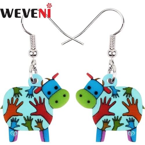 WEVENI Acrylic Cartoon Sweet Milk Cow Cattle Earrings Fashion Long Drop Dangle Charms Gifts Unique Jewelry For Women Girls Teens