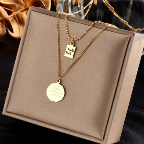 XIYANIKE 316L Stainless Steel 2 Layer Gold Color Small Square Necklaces Trendy Simple Necklaces For Women 2021 Fashion Jewelry