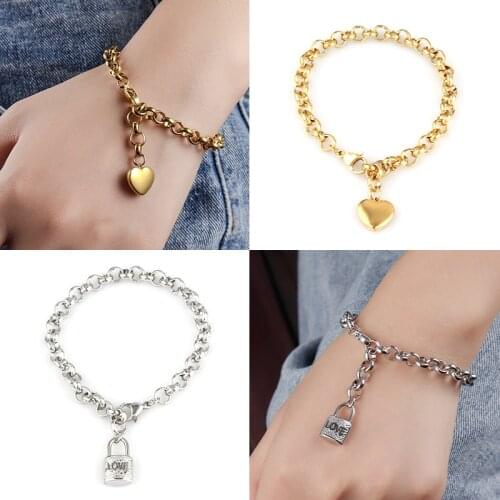 Fashion punk stainless steel bracelet pendant thick chain bracelet for women charm bracelet heart bracelet party jewelry