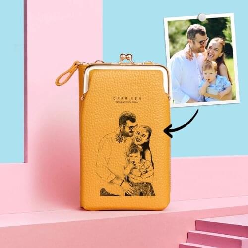 Custom Photo wallet Engraved Crossbody Bag Phone Bag Fashion PU Lychee Pattern Diagonal Shoulder Small Bag Womens Long Wallet