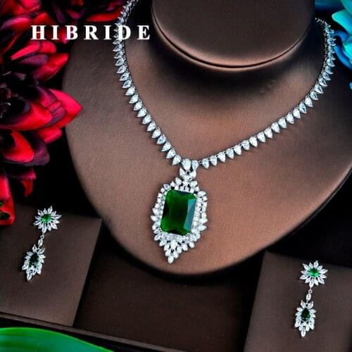 HIBRIDE Brilliant Green Full Cubic Zirconia Women Bridal Jewelry Sets Necklace Set Wedding Accessories Gifts Jewelry N-437