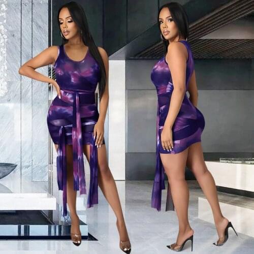 2021 Ins Internet Celebrity Famous Women Dress Sleeveless Sheath Net Yarn