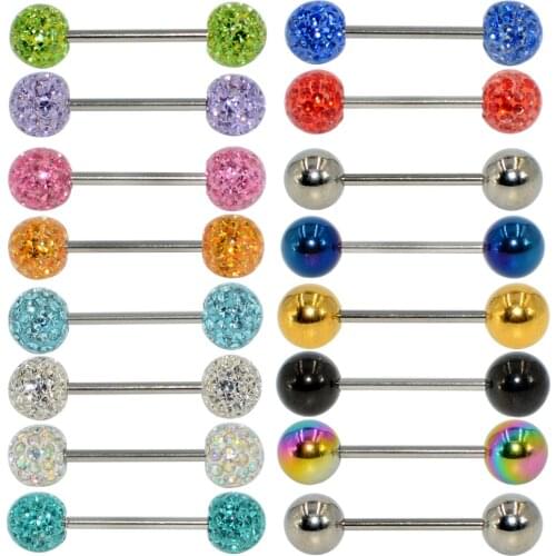 1pcs Surgical Steel Tongue Barbell Ring Nipple Rings Ear Industrial Barbell Ring Epoxy Crystal Ferido Ball Body Piercing Jewelry