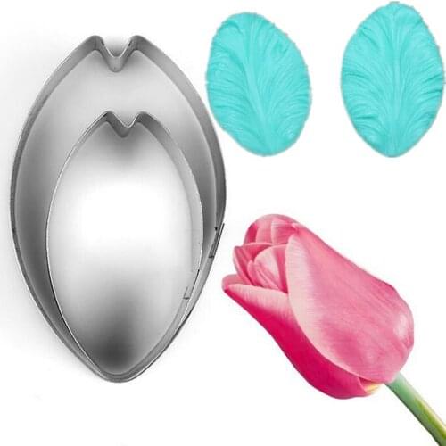 430 stainless steel Tulips petal flower cutter Veiner Fondant flower mold Cake flower making acessories wedding cake Decorating
