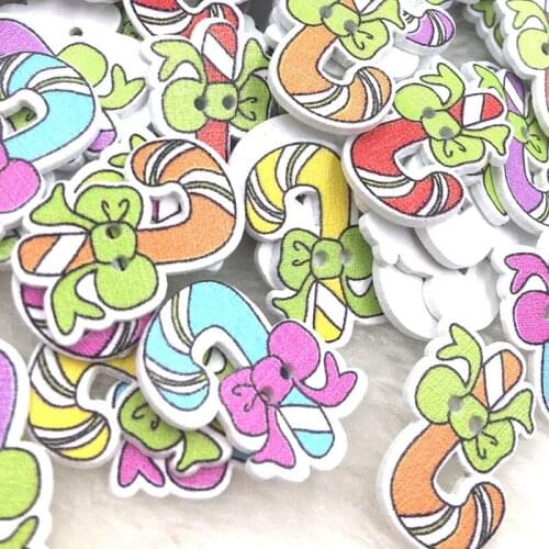 50pcs Merry Christmas Crutch Wood Button Sewing Craft Mix Lots WB392