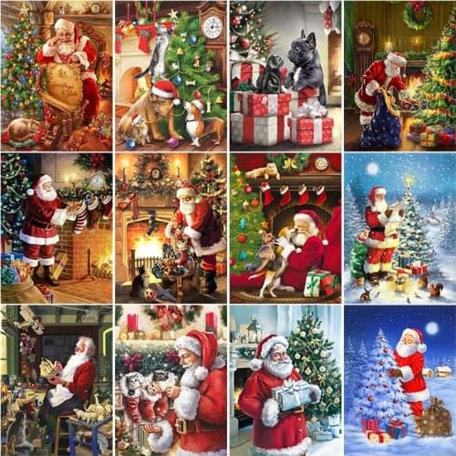 5D Diamond Painting Santa Claus Cross Stitch Rhinestone Mosaic Diamond Embroidery Needlework Handmade Christmas Indoor Ornaments