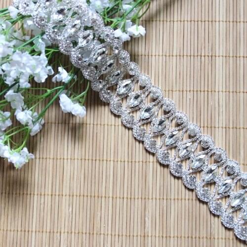 Free Shipping 5 yards Silver Base AAA Grade Crystal Rhinestone Trim For Wedding Gown Bridal Applique Rhinestone Chain LSRT120701