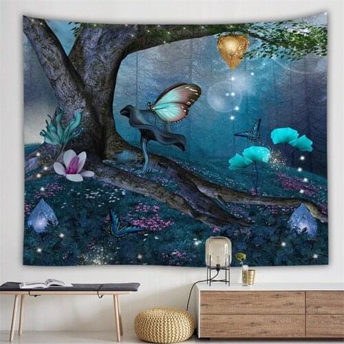 Large Tapestry Wall Hanging Magical Mushroom Squirrel Landscape Wall Tapestry Psychedelic Nature Forest Wall Carpet Home Decor