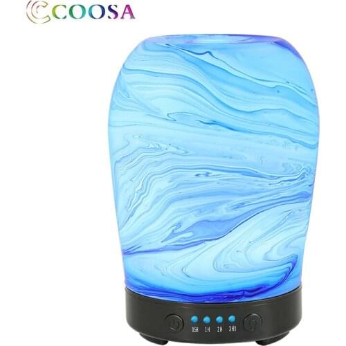 COOSA 3D Glass Aroma Diffuser 100ml Air Humidifier Oil Diffuser Noiseless Ultrasonic Mist Maker 7 LED Lights for Bedroom Office