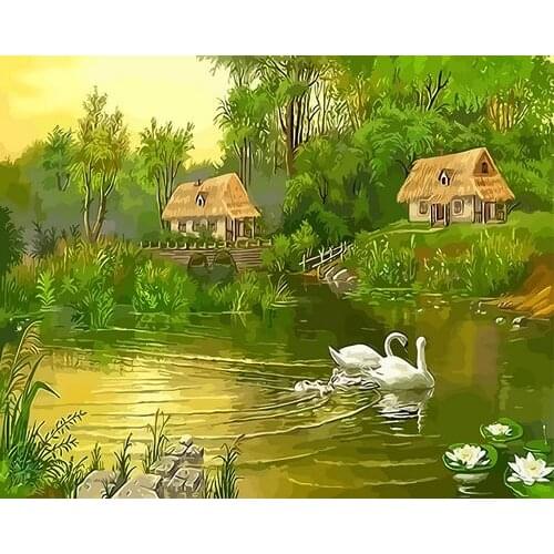 DIY Paints By Numbers Views Trees 50x40cm Art Pictures Set Coloring Decorative Canvas Wall Artcraft Oil Painting By Numbe