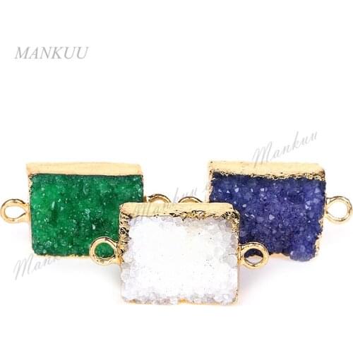 DRF030 Hot Trendy 3 Colors Square Shape Druzy Pendant Necklace Bracelet Connector Double Bails Jewelry Accessories 15*30mm