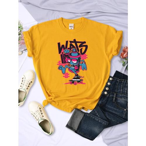 Graffiti Style Wats Play Skateboard Print Womens Tshirts Leisure Soft Clothes Fashion Style t Shirts Summer Womens t-Shirts