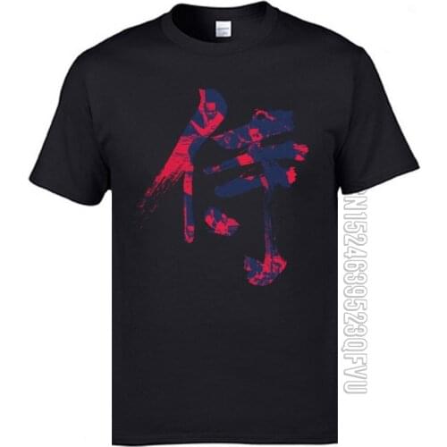 Japanese Samurai Symbol Kanji Tshirts for Men Oversized Character 100% Cotton Short Sleeve Tshirts Discount Clothing Shirt Homme