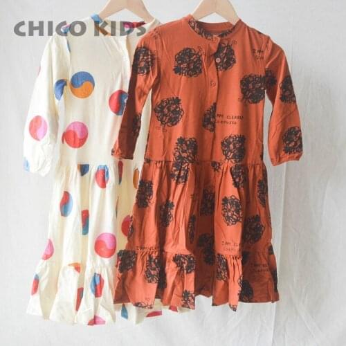Girls O Neck Long Sleeve Cotton Dresses, Children Kids Autumn/ Spring Circle Dress