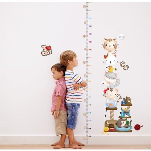 Measure Height Wall Sticker Cute Cat Cartoon Animal Painting Kids Room Decoration Baby Height Measurement Wallpaper Wall Decor