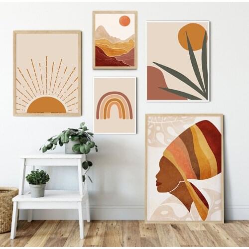 Sunrise Rainbow Sun Abstract Line Girl Home Art Canvas Painting Nordic Posters And Prints Wall Pictures For Living Room Decor