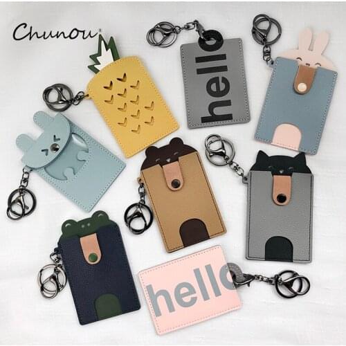 1 PC Hot Portable PU Leathe Coin Purse Business ID Card Credit Badge Holder Wallet Keychain Cute Bus Cards Cover Keyring New