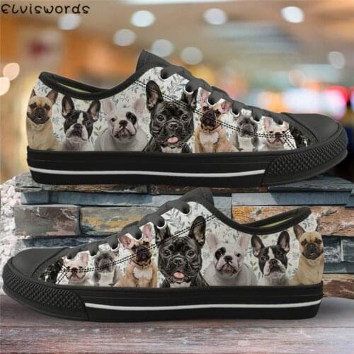 ELVISWORDS Funny French Bulldog 3D Printed Vulcanized Shoes Comfortable Canvas Women Flats Sneakers Youth Girls Travel Shoes