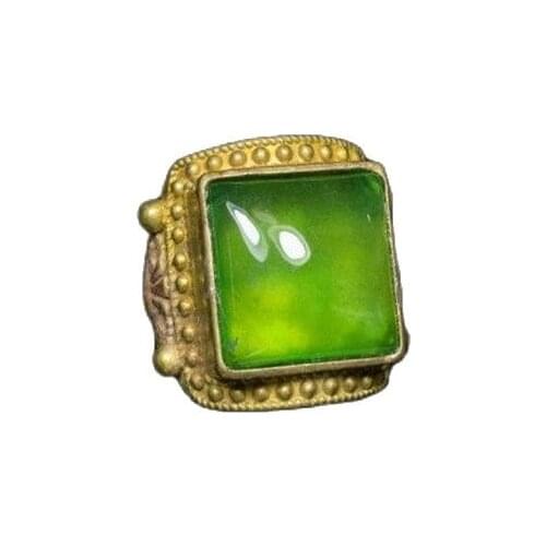 Brass inlaid with emerald live ice Zhengyang green ring