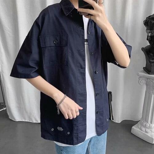 Summer Thin Short-sleeved Shirt Male Japanese Tooling Half-sleeved Loose Casual Top Camisas Para Hombre Harajuku Style Outer Top