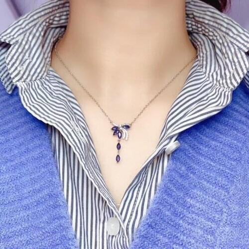 The Best GiftFor your girl Friend Natural and Real sapphire necklace pendant Free shipping 925 sterling silver For men women