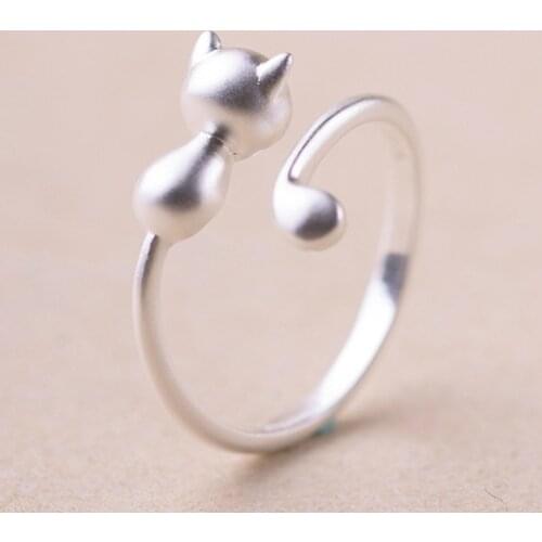 925 Sterling Silver Open Cute Cat Finger Ring For Women Party Wedding Jewelry jz281