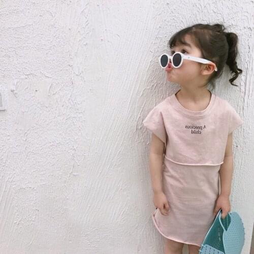 Fashion childrens summer dress suit short-sleeved shirt + vest dress childrens clothes girl suit