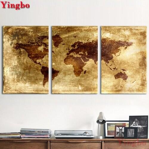 DIY Full Square/Round Diamond Painting 3 Pieces World Map Diamond Embroidery Mosaic Rhinestone Pictures 5D Cross Stitch Kits