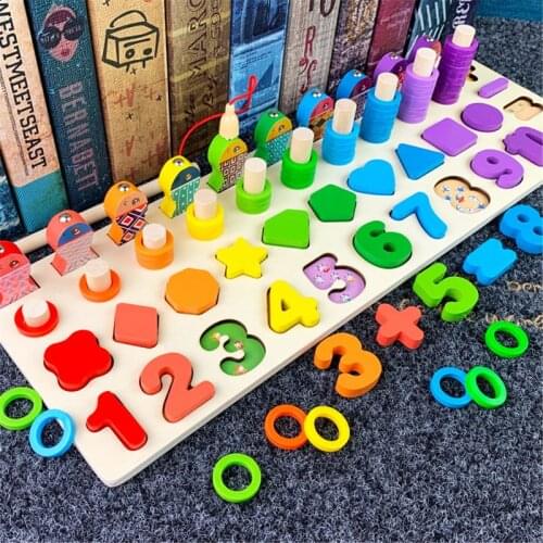 Montessori Educational Wooden Toys Children Board Math Fishing Childrens Wooden Y4UD