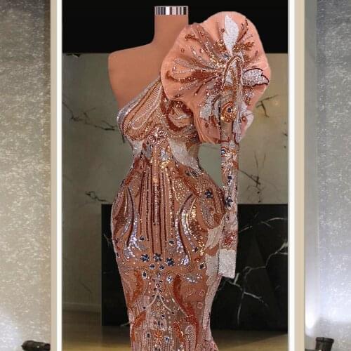 Chic Floral Rose Gold One Shoulder vestido elegante فساتين سهرة vestido de noche Sheath платье vestidos de formaturas футляр