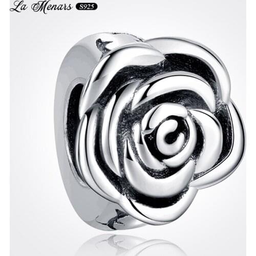La Menars New Rose Bud Bead Fit Original Pandora Charm Bracelet Genuine 925 Sterling Silver For Women Jewelry DIY Making