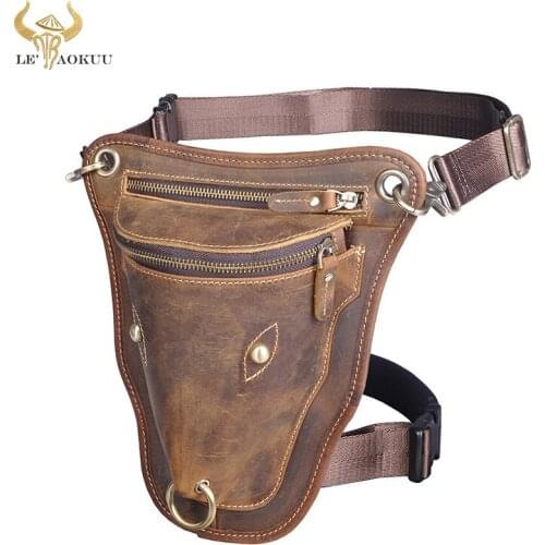 Genuine Quality Leather Men Design Casual Travel Messenger Cross-body Sling Bag Fashion Fanny Waist Belt Pack Leg Drop Bag 833